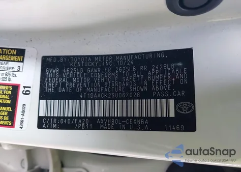 2025 Toyota Camry Le из США, поврежденный, VIN 4T1DAACK2SU067028